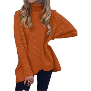 TURTLENECK LONG HEM CASUAL KNIT TOPS SWEATER